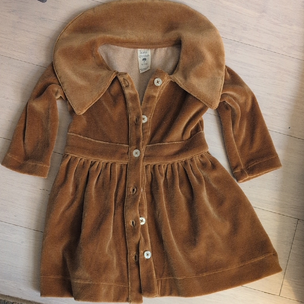 Kate Quinn mustard Brown Velvet Button-Up Dress